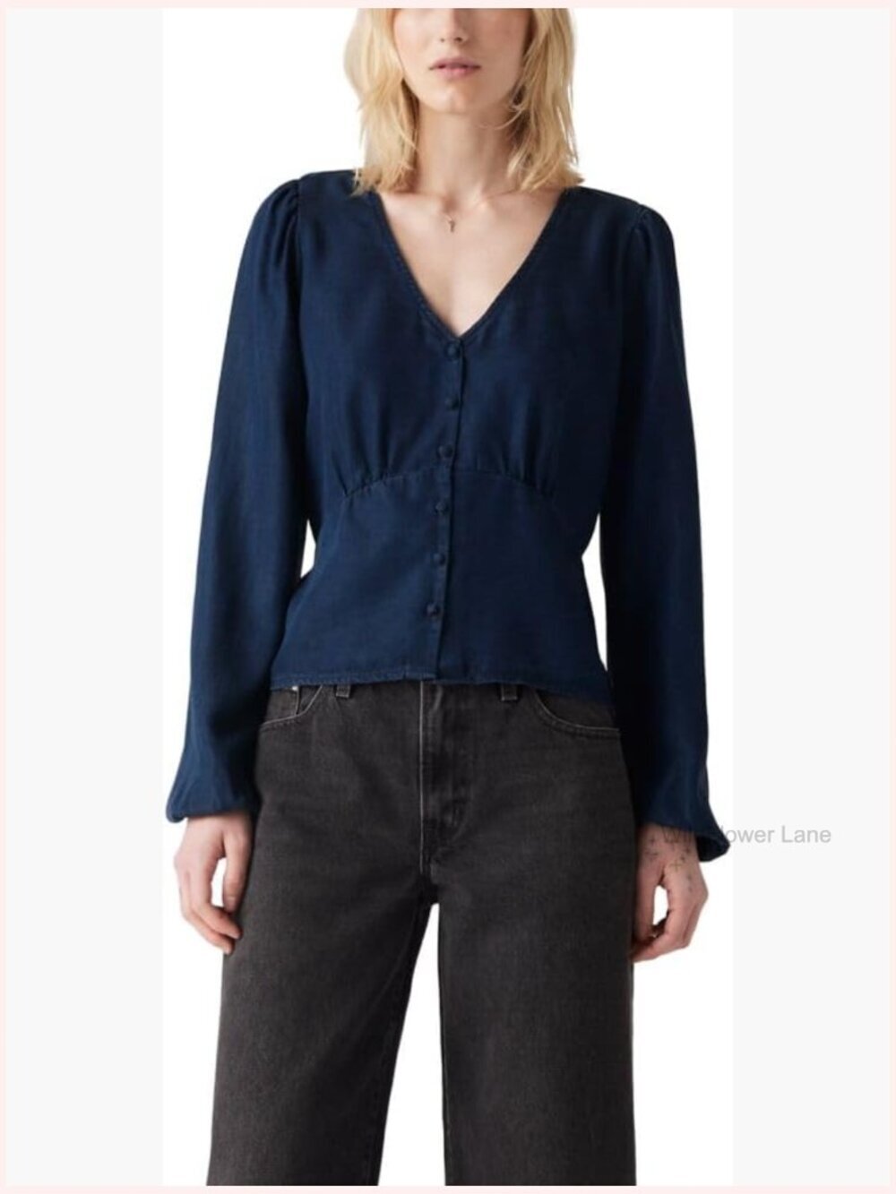 Long Sleeve V-Neck Tunic Blouse with Ruffle Embellishment